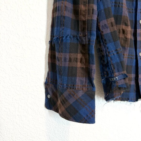Diesel Long Sleeve Shirt Plaid Blue Brown Western Small - Picture 10 of 13